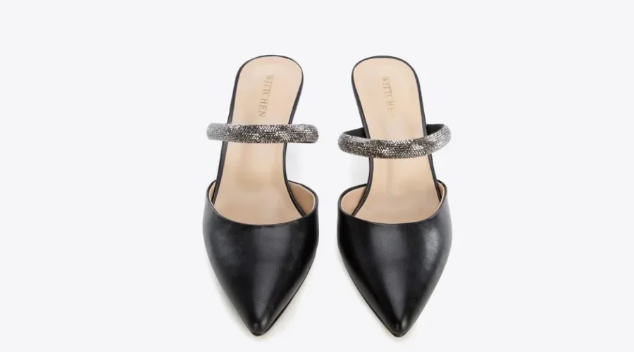 Women’s leather flip-flops with High Heels, black