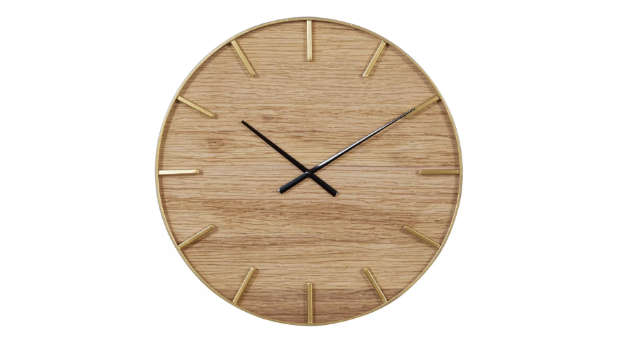 Wooden Wall Clock with Gold Accents Brown
