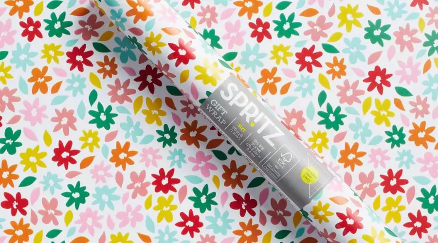 Colorful Flowers Gift Wrapping Paper - Spritz™: Multicolor Dot Pattern, FSC Certified