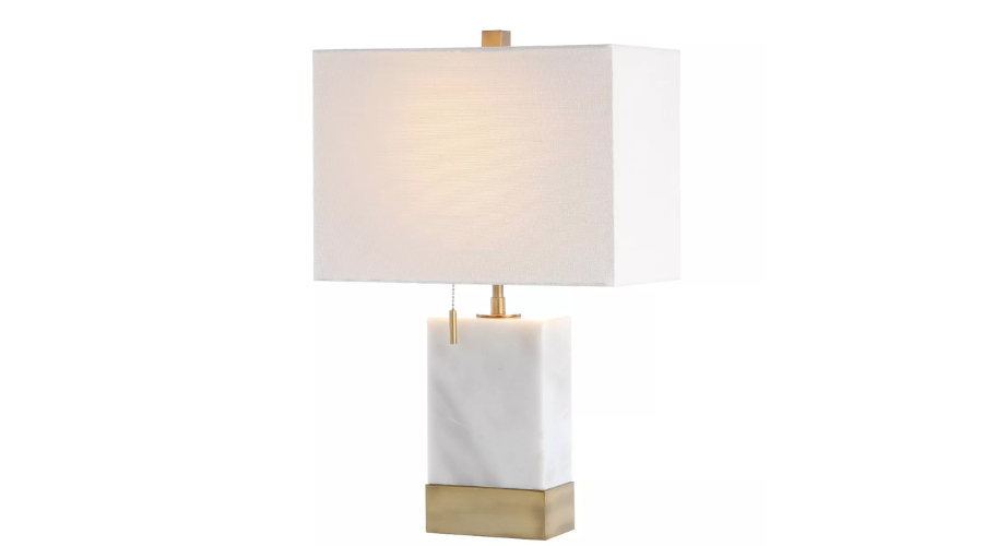 Marble and Iron Trevor 22.5" Modern White and Gold Console Table Lamp With LED Light Bulb | Oglooks