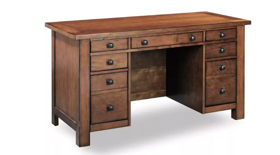 Tahoe Executive Pedestal Desk - Aged Maple - Home Styles: Hardwood, Mid-Century Modern Office Furniture