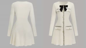 Button Front Bow Decor Dress