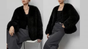 Elegant Light Gray Faux Fur Women’s Coat
