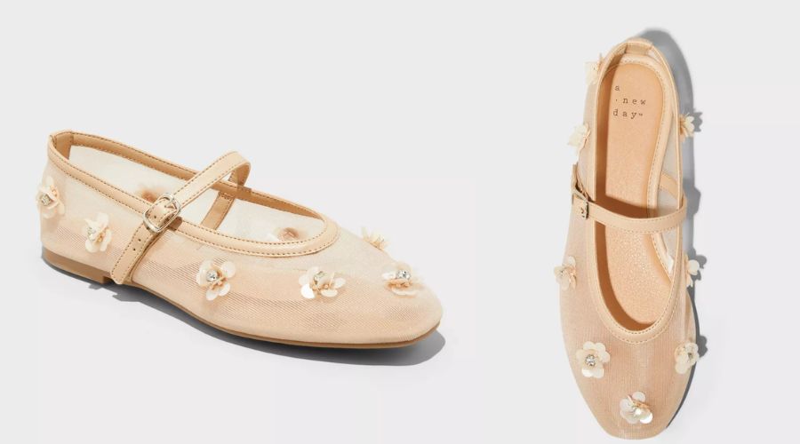 A New Day Women's Everly Floral Mesh Mary Jane Ballet