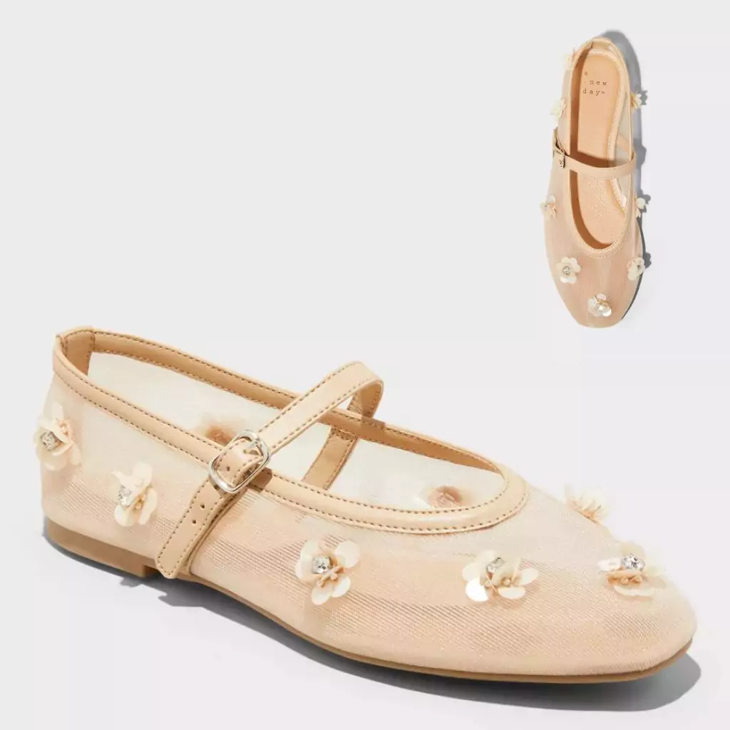 A New Day Women's Everly Floral Mesh Mary Jane Ballet