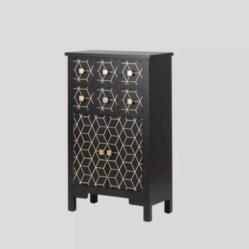 Black-golden Wooden Cabinet 60x30x100 Cm