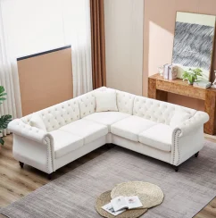 167 Oversized L-Shaped Chesterfield Sofa, 5-Seater Velvet Corner Couch with Roll Arms