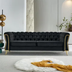 87Modern Long Sofa, Velvet Couch with Scroll Arms, Luxury Comfy Loveseat Sofa,Living Room