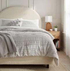 8pc Clipped Stripe Poms Comforter and Sheet Set Gray