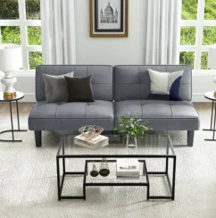 Costway Convertible Folding Futon Sofa Bed with 6-Position Adjustable Backrest Cushion