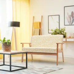 Costway Modern Fabric Loveseat Sofa Couch Upholstered 2-Seat Wood Armchair