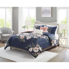 Leilani Floral Print Comforter Bedding Set NavyBlush (1)