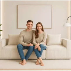 Modular 3-Seater Sofa Couch, Freely Combinable Layout Sofa with Ribbed Texture Design