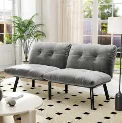 ORRD Brown Convertible Sofa Bed - Modern 2-Seater Folding Sleeper with Adjustable Back for Small Apartments