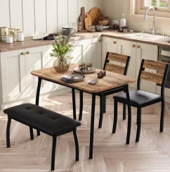 Table Set for 4, Kitchen Table with Upholstered Bench and 2 Chairs for Small Space, Apartment