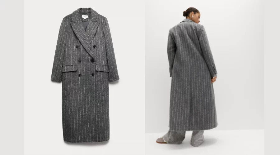 Brushed Pinstripe Double Breasted Longline Coat (1)