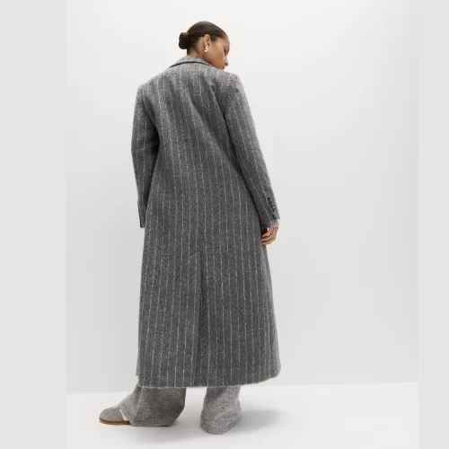 Brushed Pinstripe Double Breasted Longline Coat