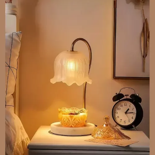 Flower-Shaped Glass Bedside Lamp Candle Warmer_converted