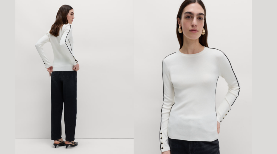 M&S Ribbed Crew Neck Tipped Detail Jumper (1)