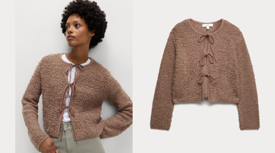 M&S Textured Tie Front Cardigan with Wool (1)