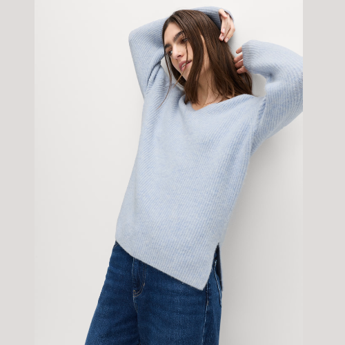 M&S V-Neck Ribbed Jumper With Wool