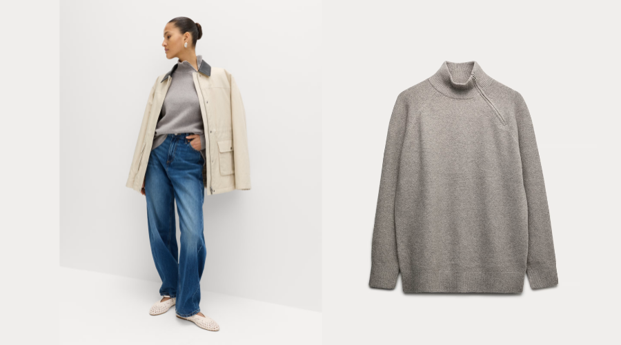 M&S Zip Funnel Neck Relaxed Longline Jumper (1)