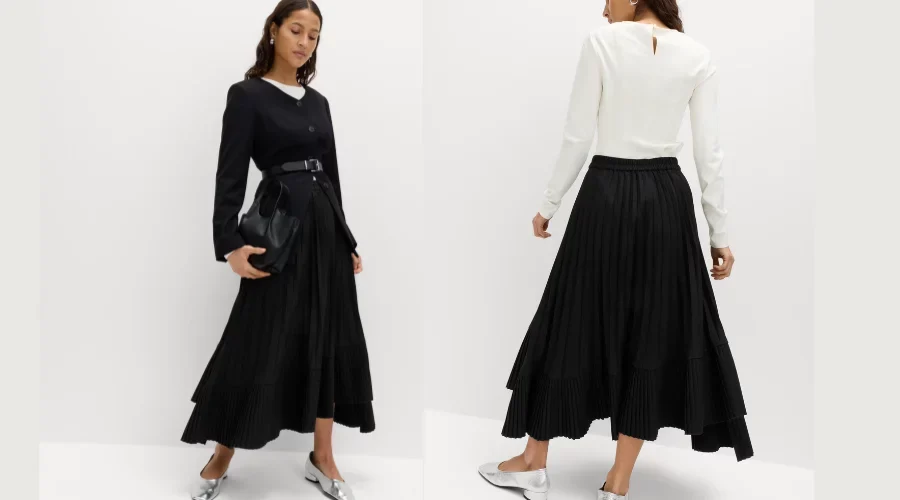 Pleated Midi Asymmetric Skirt (1)