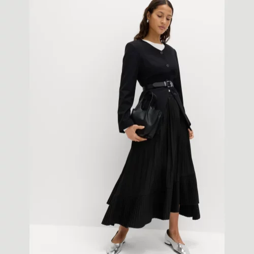 Pleated Midi Asymmetric Skirt