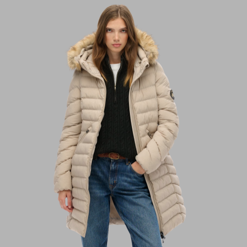 Superdry & Co Hooded Funnel Neck Longline Puffer Jacket